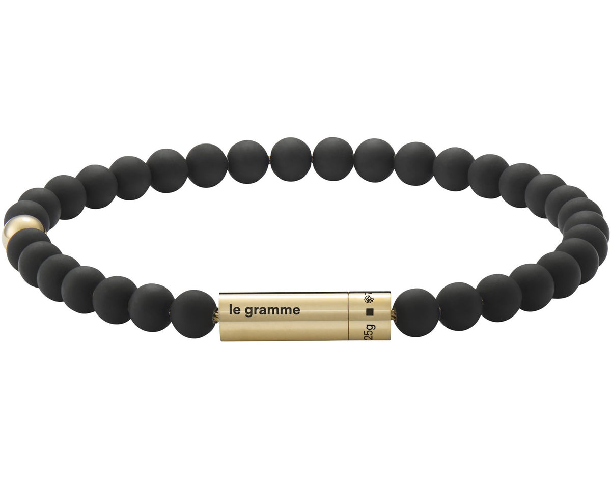 bracelet beads noir soft avec 1 bille en or jaune le 29g