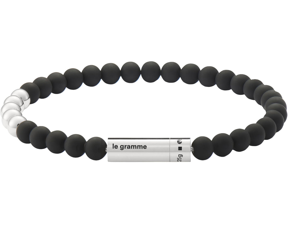 bracelet beads noir soft avec 5 billes en argent le 25g