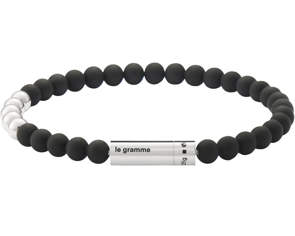 soft black bead bracelet with 5 silver beads 25g